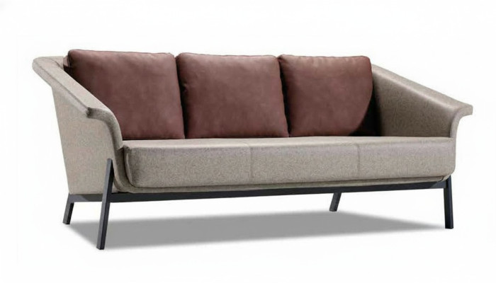 Graues Polstersofa Designer Textilcouch Wohnzimmer Dreisitzer Möbel