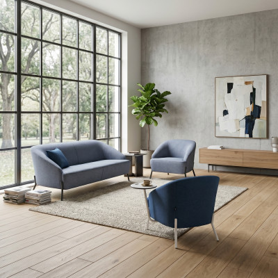 Grau-Blaue Sofagarnitur Designer Polstercouchen Moderner 2-Sitzer Sessel