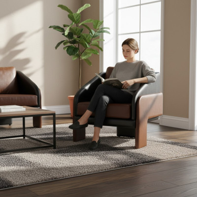 Braun-Grauer Clubsessel Luxuriöser Loungesessel Relax Einsitzer Sessel