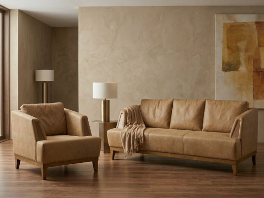 Luxuriöse Braune Sofagarnitur Moderne Ledercouch Designer Sessel 2tlg