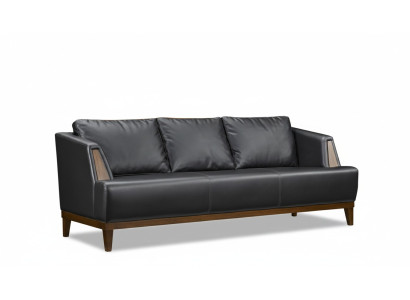 Schwarzer Designer Leder Dreisitzer Moderne Wohnzimmer Polster Couch
