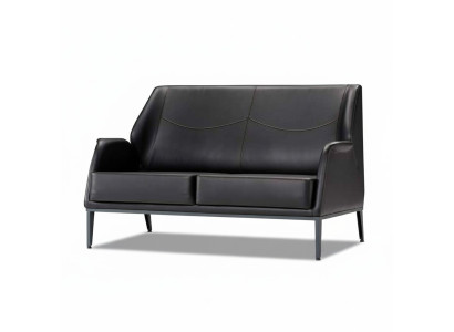Luxuriöse Schwarze Ledercouch Designer Polstermöbel Moderner Zweisitzer
