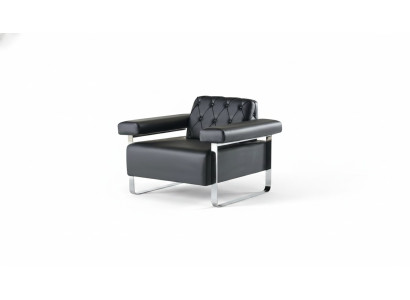 Ledersofa Chesterfield Design 1-Sitzer Schwarz Edelstahl Büro Sitzmöbel