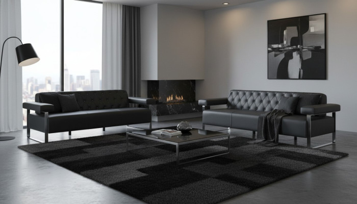 Sofa-Set Büro Ledersofas 2tlg 3-Sitzer Chesterfield Modern Designer