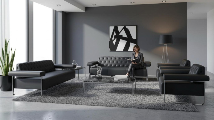 Sofas Komplett Schwarz Einfarbig 4tlg Set 3-Sitzer 2-Sitzer Modern Stil