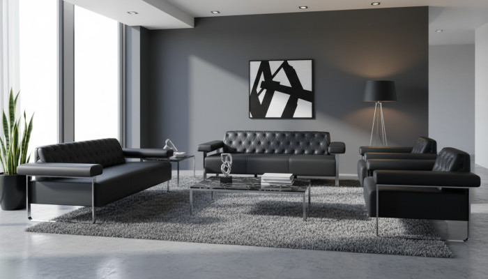 Sofas Komplett Schwarz Einfarbig 4tlg Set 3-Sitzer 2-Sitzer Modern Stil