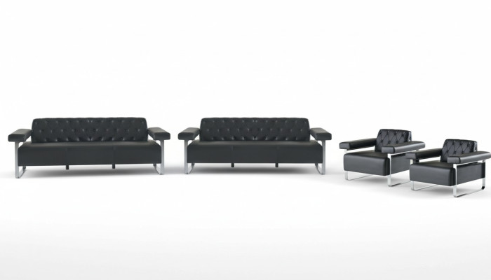 Sofas Komplett Schwarz Einfarbig 4tlg Set 3-Sitzer 2-Sitzer Modern Stil