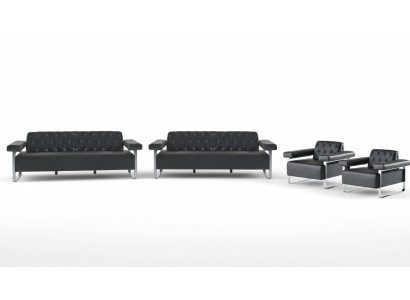 Sofas Komplett Schwarz Einfarbig 4tlg Set 3-Sitzer 2-Sitzer Modern Stil