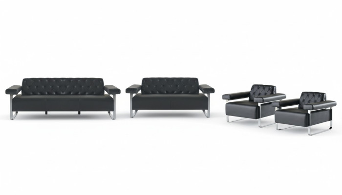 Schwarz Modern Stil Chestefield Design Büro 4tlg Set Sofagrnituren