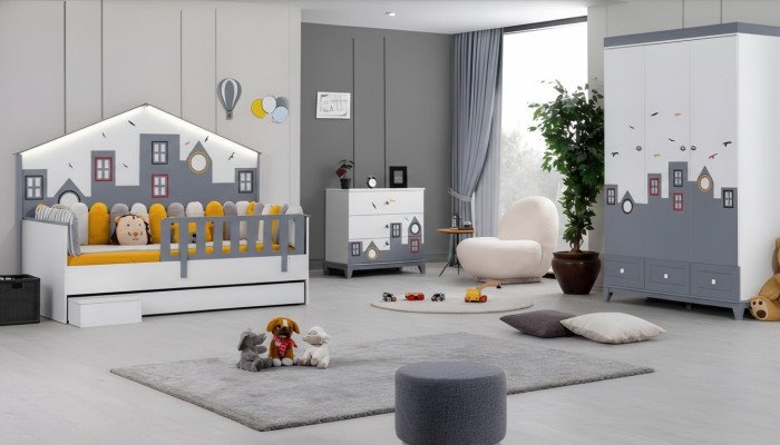 Modern Kinderzimmer Set Kinderbett Kleiderschrank Kommode Schlafzimmer Neu