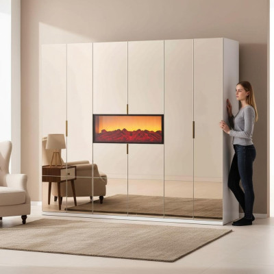 Beiger Schlafzimmer Kleiderschrank Designer Garderobe Edle Holzschränke