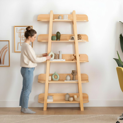Modernes Beiges Bücherregal Wohnzimmer Ablageregale Designer Holz Möbel
