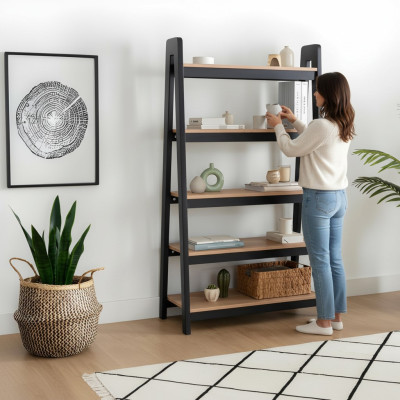 Schwarz-Beiger Bücherregal Wohnzimmer Aktenregale Holz Ablagen Möbel