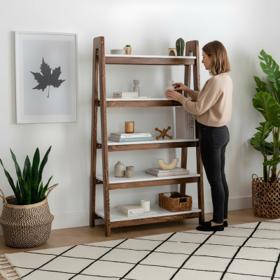 Braun-Weißer Bücherregal Wohnzimmer Designer Holz Regale Edle Möbel