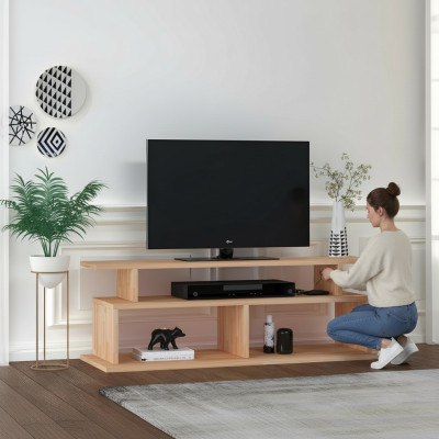 Stilvoller Beiger TV-Ständer Wohnzimmer Sideboard Robuster Holz Regal