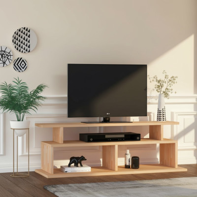 Stilvoller Beiger TV-Ständer Wohnzimmer Sideboard Robuster Holz Regal