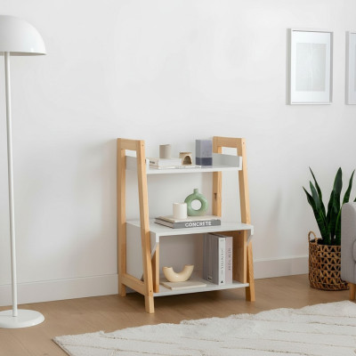 Beige-Weißes Bücherregal Ablagenregal Hochwertige Holz Beistellkommode