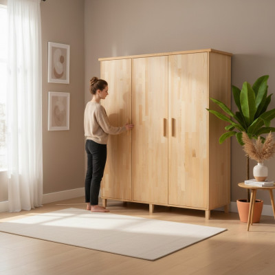 Beiger Schlafzimmer Edler Kleiderschrank Designer 3-türige Holz Schränke