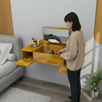 Modern Braun Schminktisch mit Spiegel Luxus Konsole Kommode Schlafzimmer