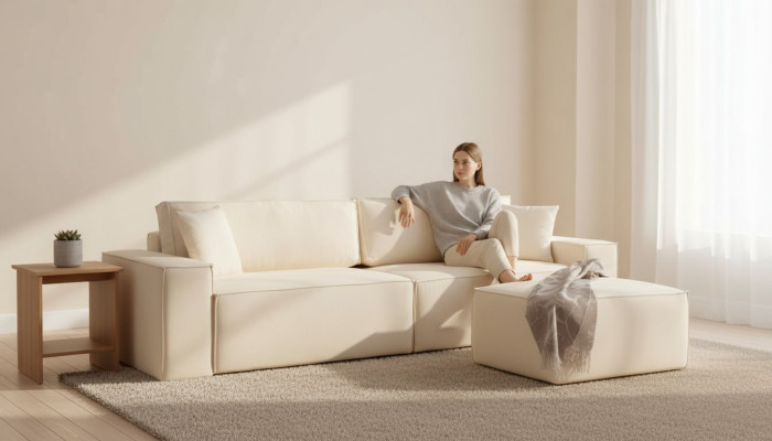 Elegantný béžový exkluzívny puf pre štyri osoby, 2 kusy