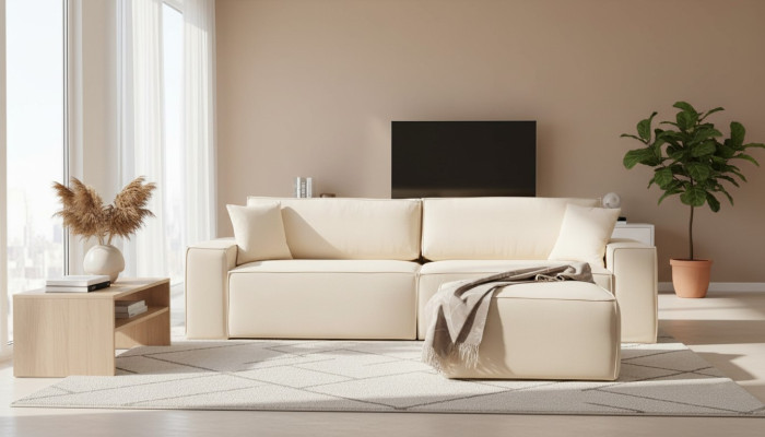 Elegantný béžový exkluzívny puf pre štyri osoby, 2 kusy