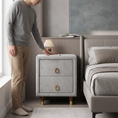 Hellgrauer Polster Nachttisch Designer Schlafzimmer Möbel Nachtkonsole