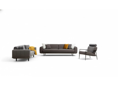 Wohnzimmer Set 3tlg 4-Sitzer 3-Sitzer Sessel mit Kissen Grau Einfarbig