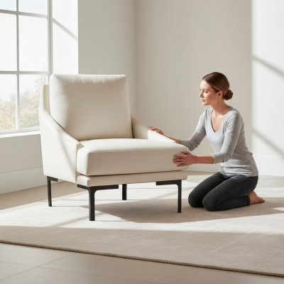 Sessel Weiß Einfarbig Modern Design Stil Wohnzimmer Arbeitszimmer Textil