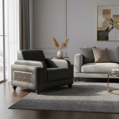 Sessel Schwarz Einfarbig Arbeitszimmer Wohnzimmer Modern Design Stil