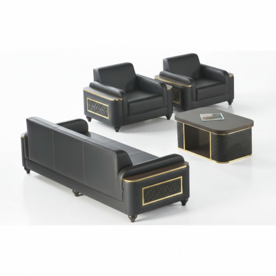 Schwarz 3-Sitzer Sofa Sessel Braun Couchtisch Modern Design Arbeitszimmer