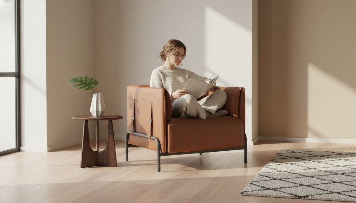 Sessel Braun Einfarbig Modern Arbeitszimmer Wohnzimmer Edelstahlfuße