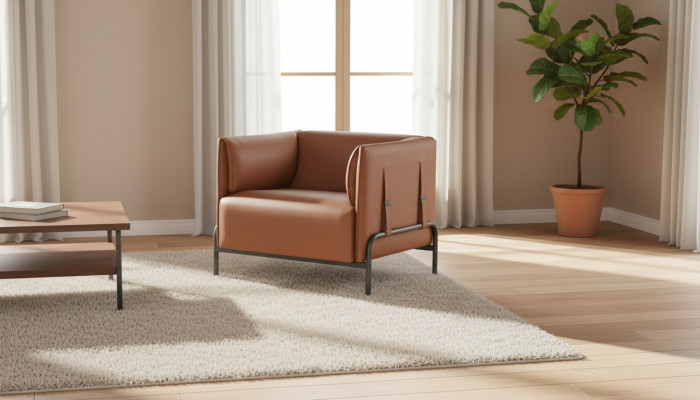 Sessel Braun Einfarbig Modern Arbeitszimmer Wohnzimmer Edelstahlfuße