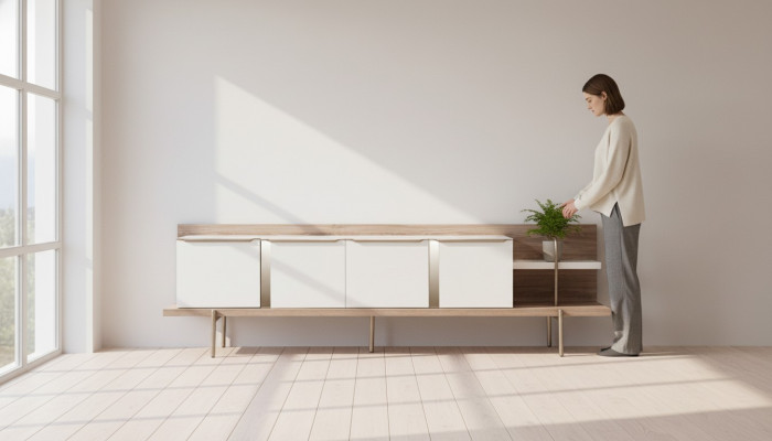 Stylish Weiß Hellbraun TV Schrank Wohnzimmer Luxus Möbel Holzschrank RTV