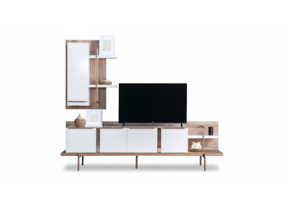 Stilvolles Weißes Hellbraunes Wohnzimmer Set RTV Regal Holz Lowboard