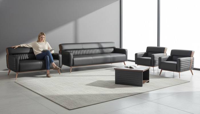 Schwarze Büro Einrichtung Luxuriöse Leder Sofas Designer Sessel Tisch