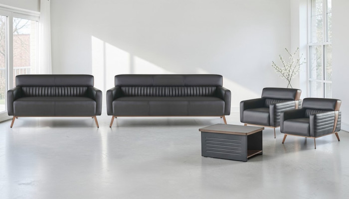 Schwarze Büro Einrichtung Luxuriöse Leder Sofas Designer Sessel Tisch