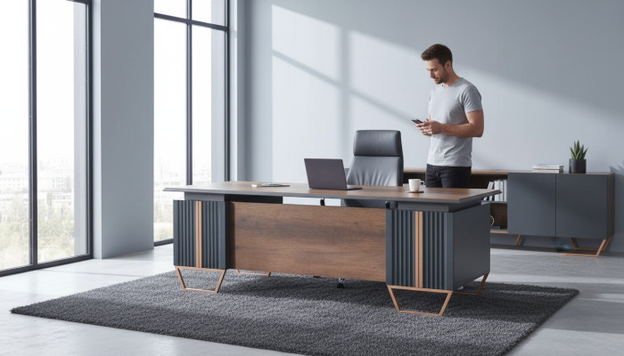 Schreibtisch Arbeitszimmer Bürotisch Rechteckig Form Grau Braun Zweifarbig