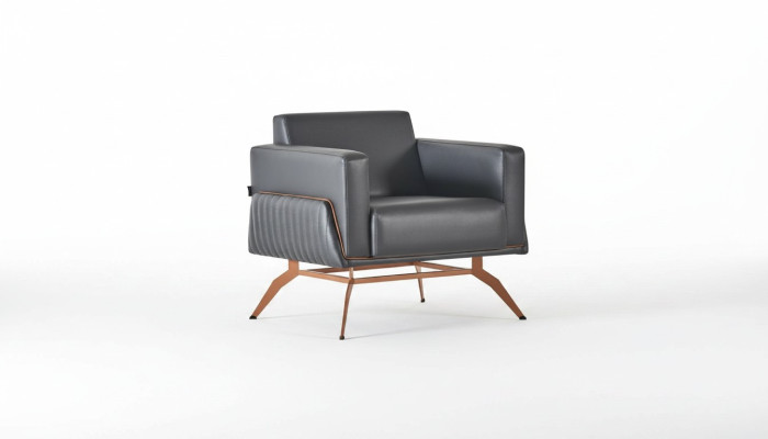 Sessel Schwarz Einfarbig Modern Design 1-Sitzer Arbeitszimmer Edelstahl