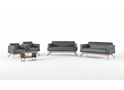 Arbeitszimmer-Set 5tlg 2x 2-Sitzer 2x Sessel Couchtisch Grau Einfarbig
