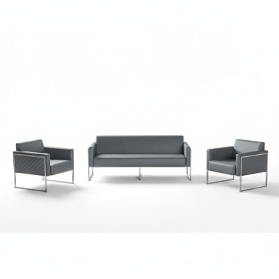 Arbetiszimmer-Set 3tlg 3-Sitzer mit 2x Sessel Grau Einfarbig Modern Stil