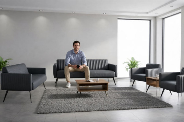 Arbeitszimmer-Set 5tlg Schwarz 3-Sitzer 2-Sitzer 2x Sessel Couchtisch