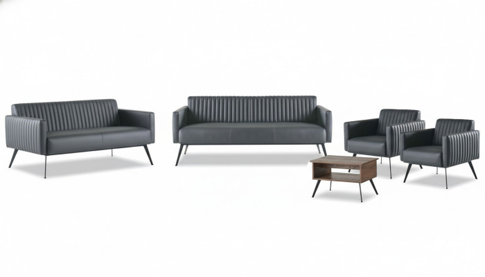 Arbeitszimmer-Set 5tlg Schwarz 3-Sitzer 2-Sitzer 2x Sessel Couchtisch
