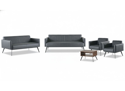 Arbeitszimmer-Set 5tlg Schwarz 3-Sitzer 2-Sitzer 2x Sessel Couchtisch