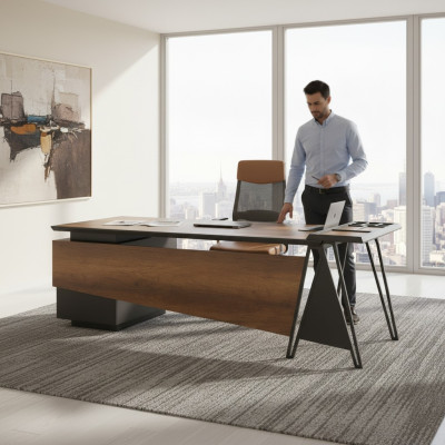 Schreibtisch Bürotisch Arbeitszimmer Braun Grau Zweifarbig Modern Design