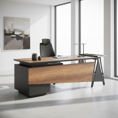 Schreibtisch Bürotisch Arbeitszimmer Braun Grau Zweifarbig Modern Design