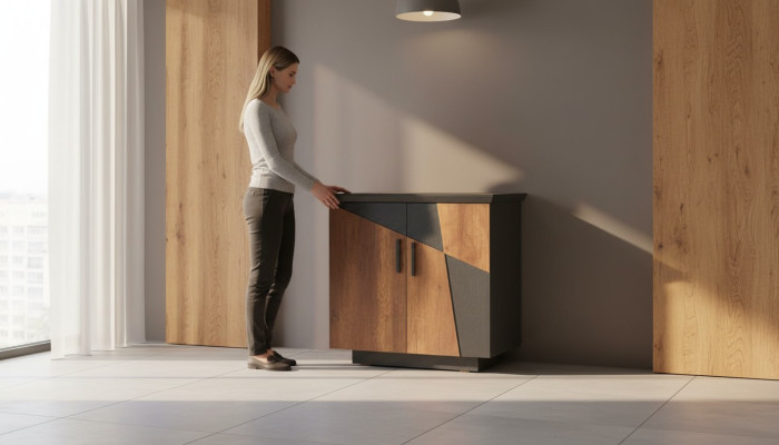 Kommode Grau Braun Zweifarbig Modern Stil Rechteckig Form Arbeitszimmer
