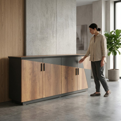 Sideboard Aktenschrank mit 4 Türen Braun / Grau Zweifarbig Modern Stil