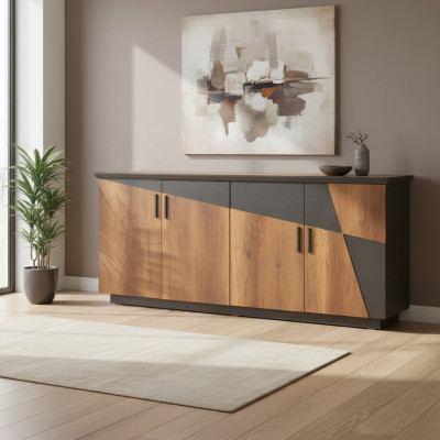 Sideboard Aktenschrank mit 4 Türen Braun / Grau Zweifarbig Modern Stil