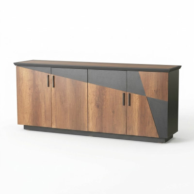 Sideboard Aktenschrank mit 4 Türen Braun / Grau Zweifarbig Modern Stil