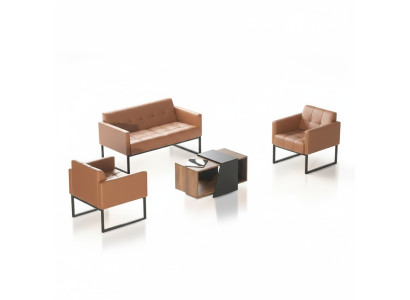 Arbeitszimmer-Set Braun 4tlg 2-Sitzer 2x Sessel Couchtisch Einfarbig Stil
